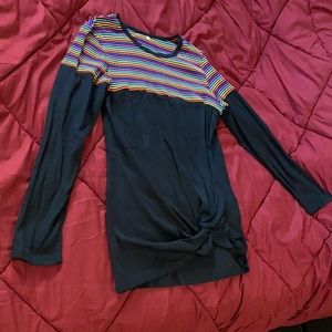 Black Long Sleeve Shirt with Colorful Stripes